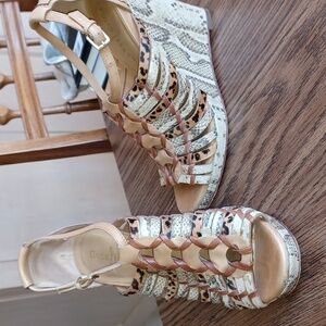 Cole Haan Air women’s Leather Animal Snakeskin print Wedge Sandal, 4.5" heel